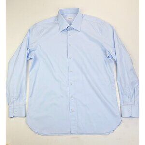 Marol Size 43/17 Mens Blue Long Sleeve Spread Collar Cotton Shirt Made in Italy
